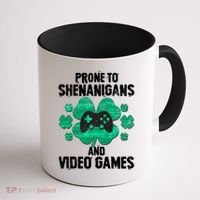 Prone To Shenanigans Video Games Shamrock Gamer Coffee Mug thumb 1