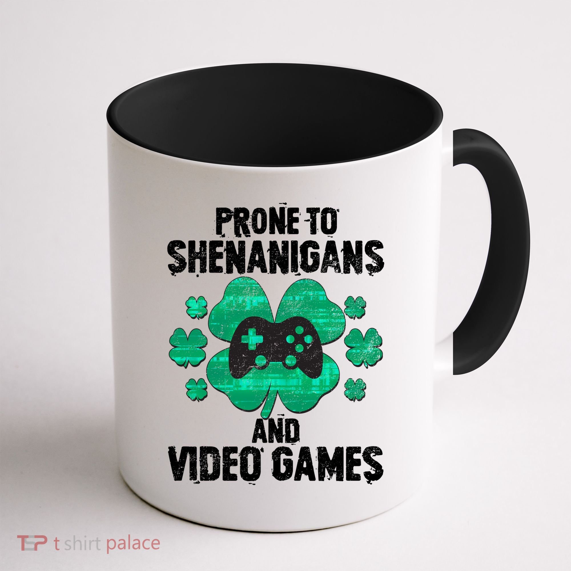 Prone To Shenanigans Video Games Shamrock Gamer Coffee Mug