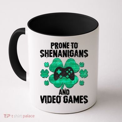 Prone To Shenanigans Video Games Shamrock Gamer Coffee Mug