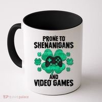 Prone To Shenanigans Video Games Shamrock Gamer Coffee Mug thumb 0