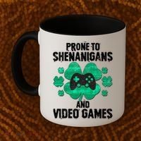 Prone To Shenanigans Video Games Shamrock Gamer Coffee Mug thumb 2
