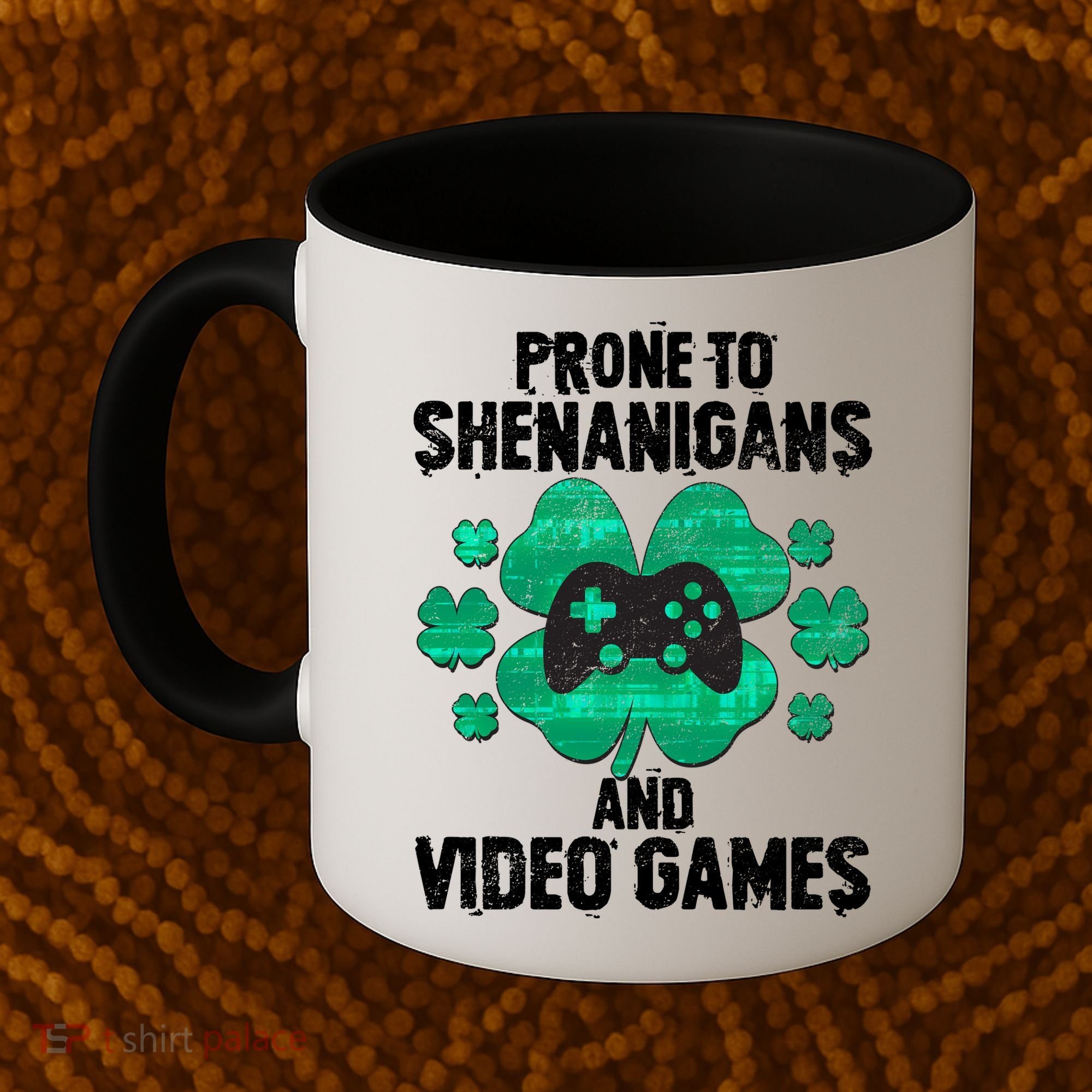 Prone To Shenanigans Video Games Shamrock Gamer Coffee Mug