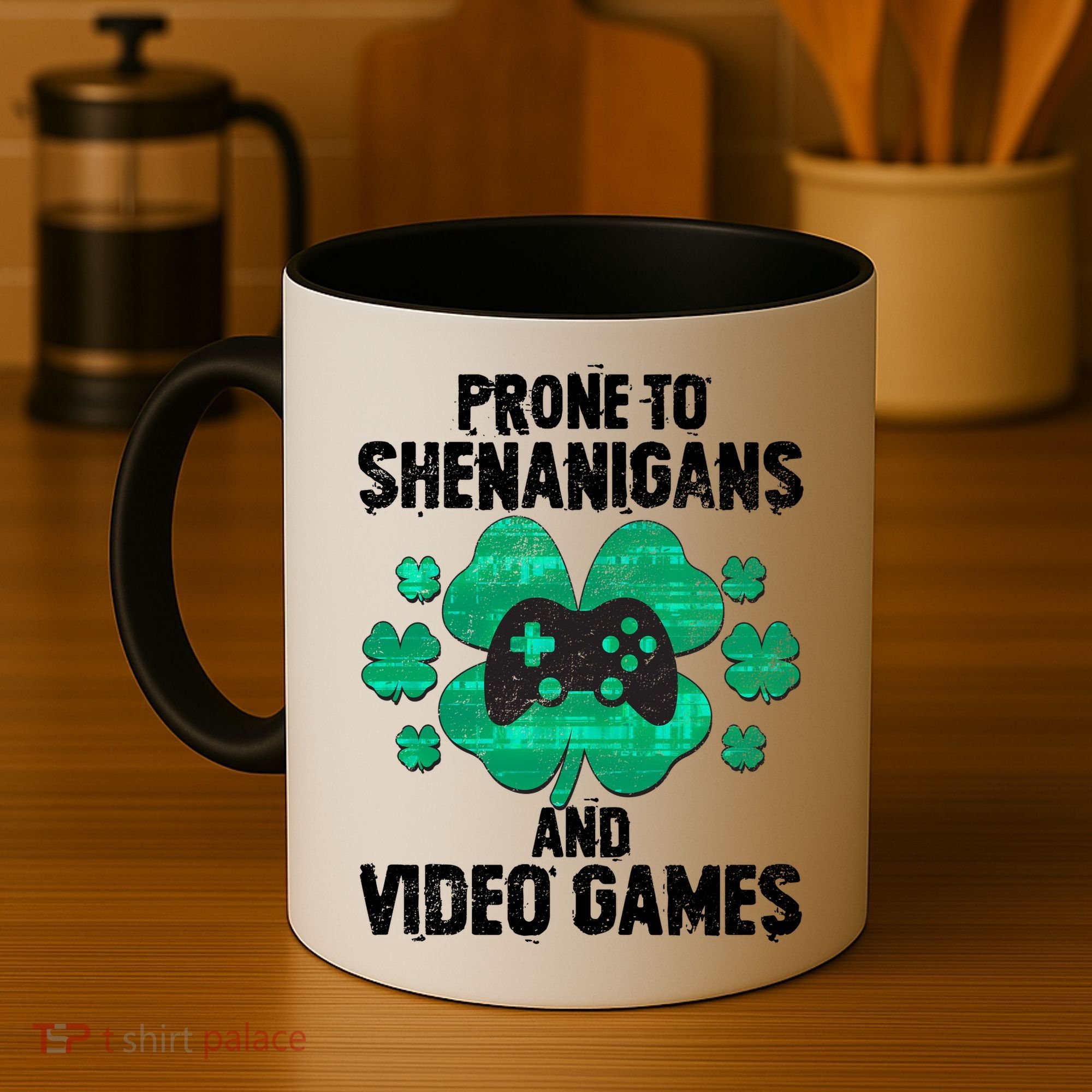 Prone To Shenanigans Video Games Shamrock Gamer Coffee Mug