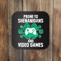 Prone To Shenanigans Video Games Shamrock Gamer Coaster thumb 0