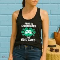 Prone To Shenanigans Video Games Shamrock Gamer Women's Tank Top thumb 2