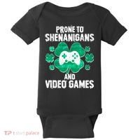 Prone To Shenanigans Video Games Shamrock Gamer Baby Bodysuit thumb 0