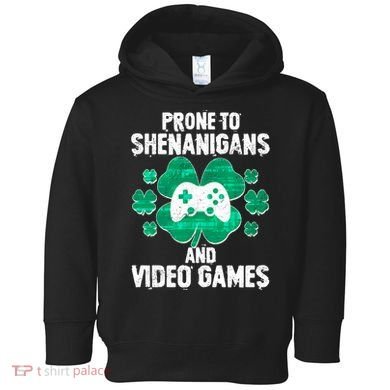 Prone To Shenanigans Video Games Shamrock Gamer Toddler Hoodie
