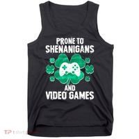Prone To Shenanigans Video Games Shamrock Gamer Tank Top thumb 0
