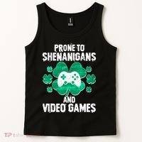 Prone To Shenanigans Video Games Shamrock Gamer Tank Top thumb 2