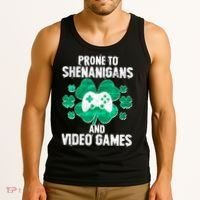 Prone To Shenanigans Video Games Shamrock Gamer Tank Top thumb 3