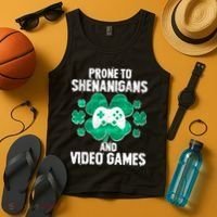 Prone To Shenanigans Video Games Shamrock Gamer Tank Top thumb 4