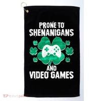 Prone To Shenanigans Video Games Shamrock Gamer Golf Towel thumb 0