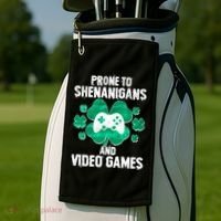 Prone To Shenanigans Video Games Shamrock Gamer Golf Towel thumb 2