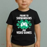 Prone To Shenanigans Video Games Shamrock Gamer Toddler T-Shirt thumb 2