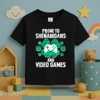 Prone To Shenanigans Video Games Shamrock Gamer Toddler T-Shirt thumb 3