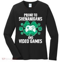 Prone To Shenanigans Video Games Shamrock Gamer Women's Long Sleeve Shirt thumb 0