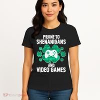 Prone To Shenanigans Video Games Shamrock Gamer Women's T-Shirt thumb 4
