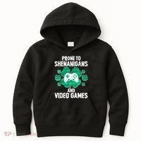 Prone To Shenanigans Video Games Shamrock Gamer Kids Hoodie thumb 0