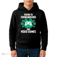 Prone To Shenanigans Video Games Shamrock Gamer Kids Hoodie thumb 4