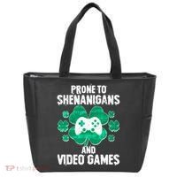 Prone To Shenanigans Video Games Shamrock Gamer Tote Bag thumb 0