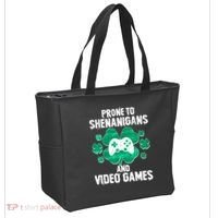 Prone To Shenanigans Video Games Shamrock Gamer Tote Bag thumb 2