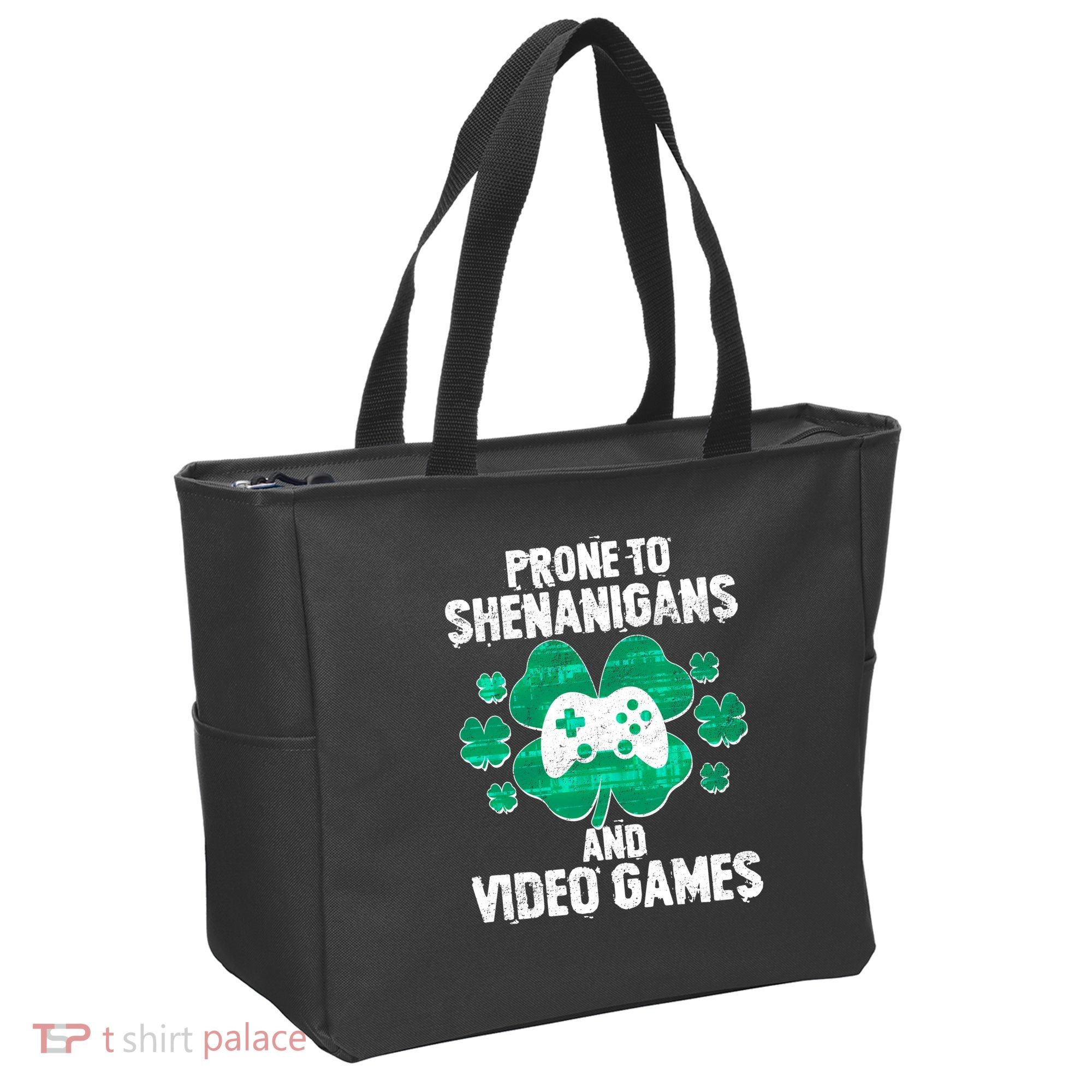 Prone To Shenanigans Video Games Shamrock Gamer Tote Bag