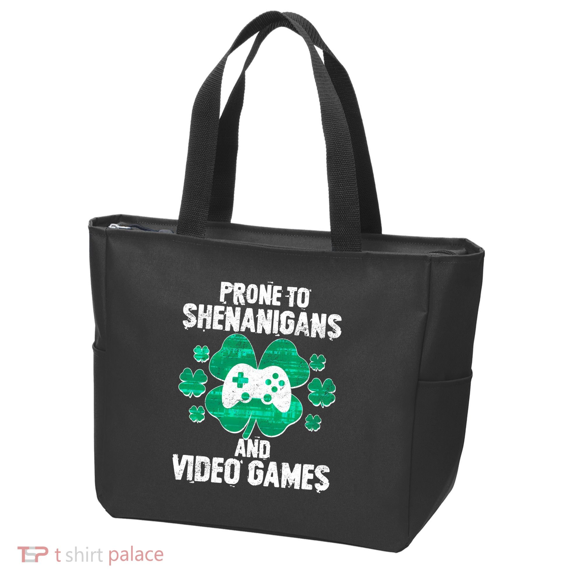 Prone To Shenanigans Video Games Shamrock Gamer Tote Bag