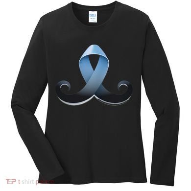 Prostate Awareness Ribbon Mustache Women's Long Sleeve Shirt