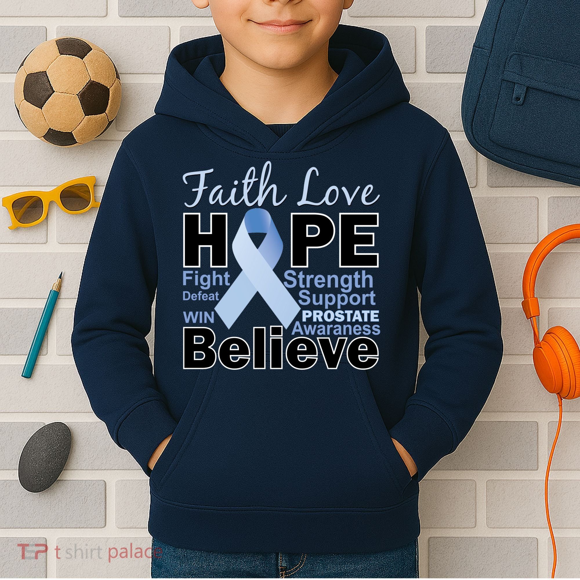 Prostate Cancer Awareness Faith Hope Kids Hoodie