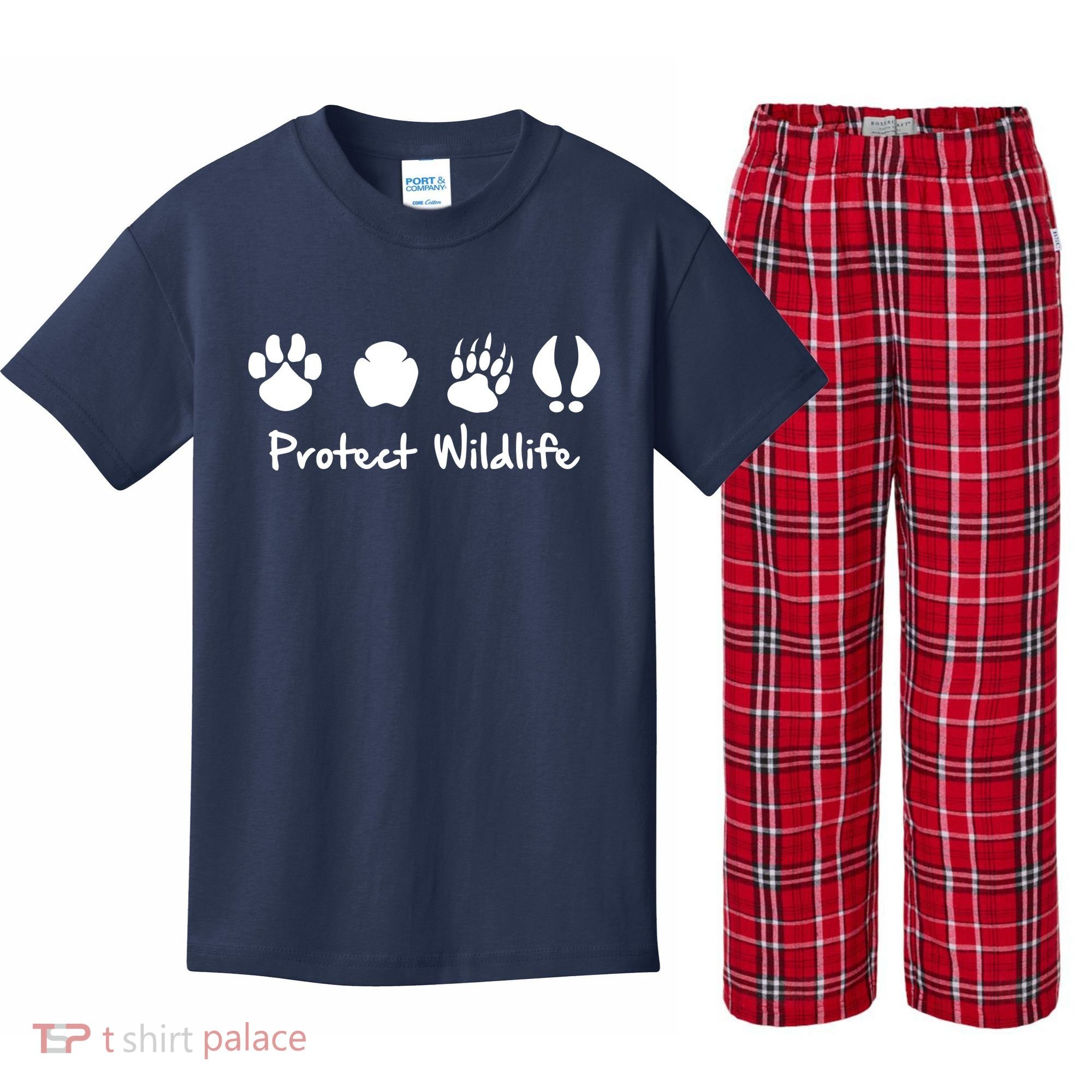 Protect Wildlife Kids Plaid Pajama Set