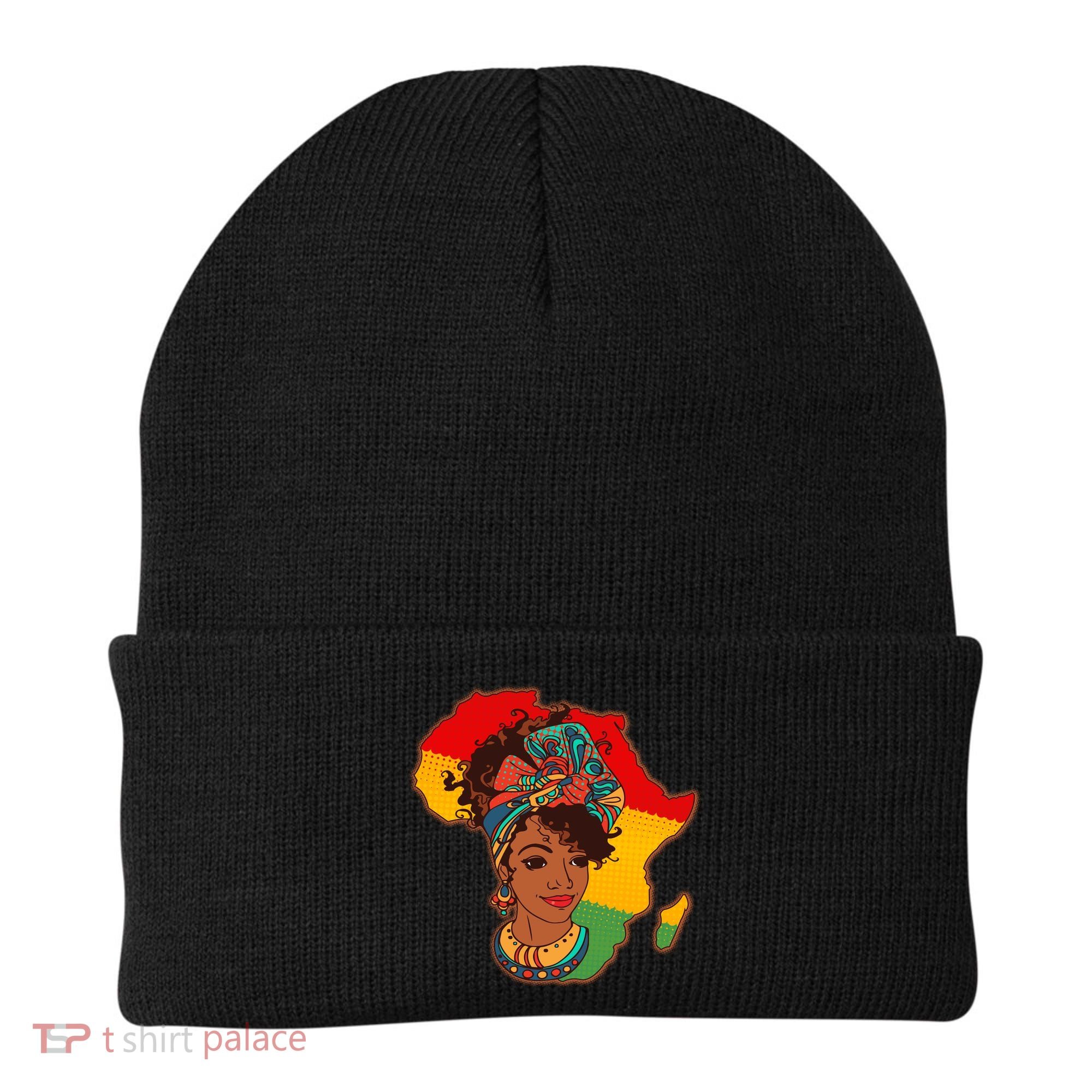 Proud African American Woman Head Wrap Beanie