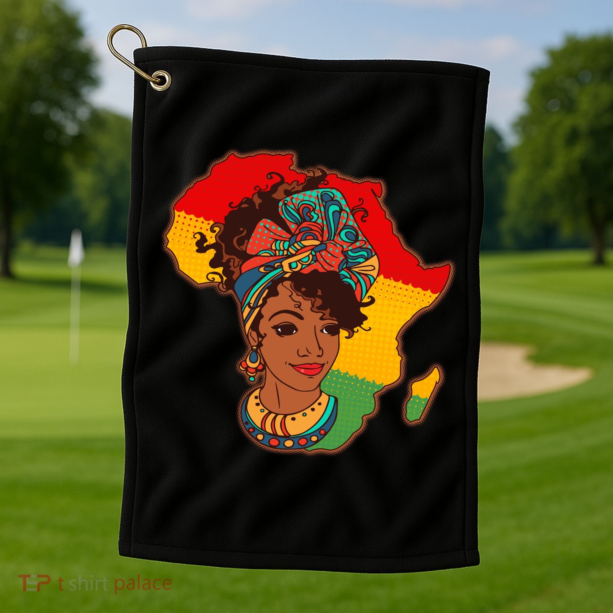 Proud African American Woman Head Wrap Golf Towel