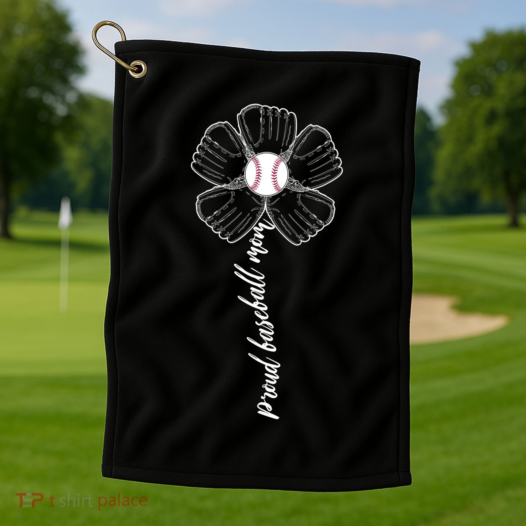 Proud Baseball Mom Flower Golf Towel