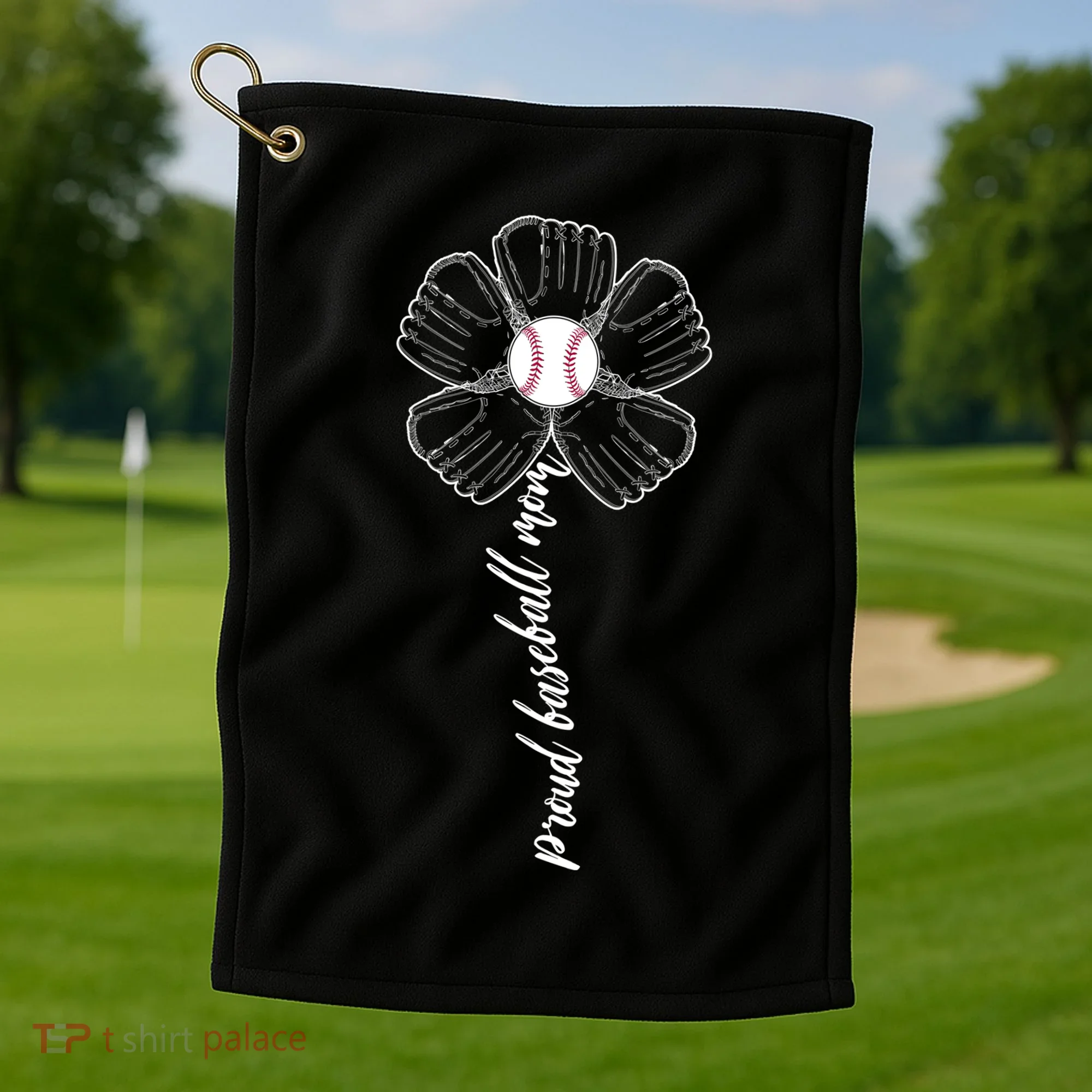 Proud Baseball Mom Flower Golf Towel