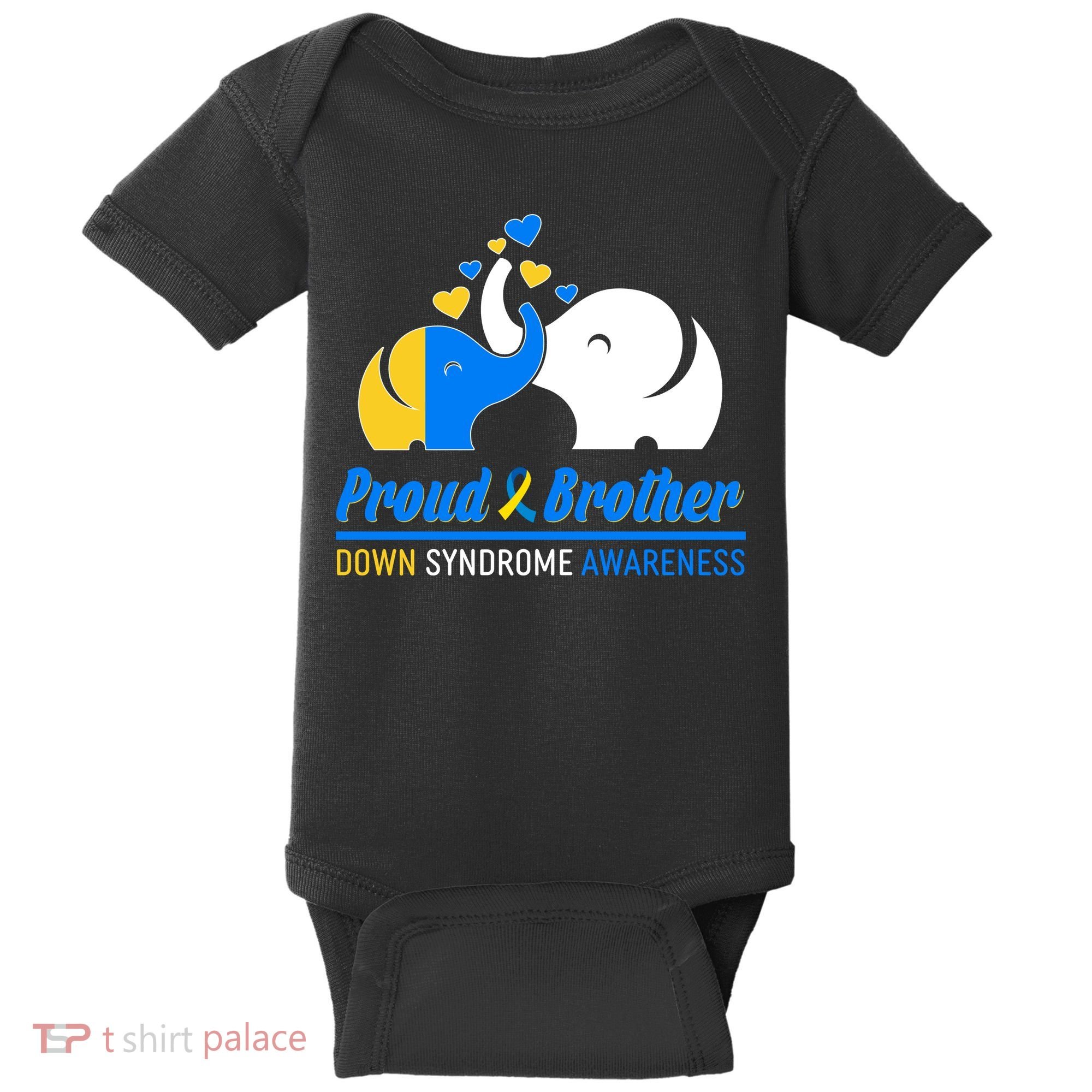 Proud Brother Down Syndrome Awareness Elephants Baby Bodysuit
