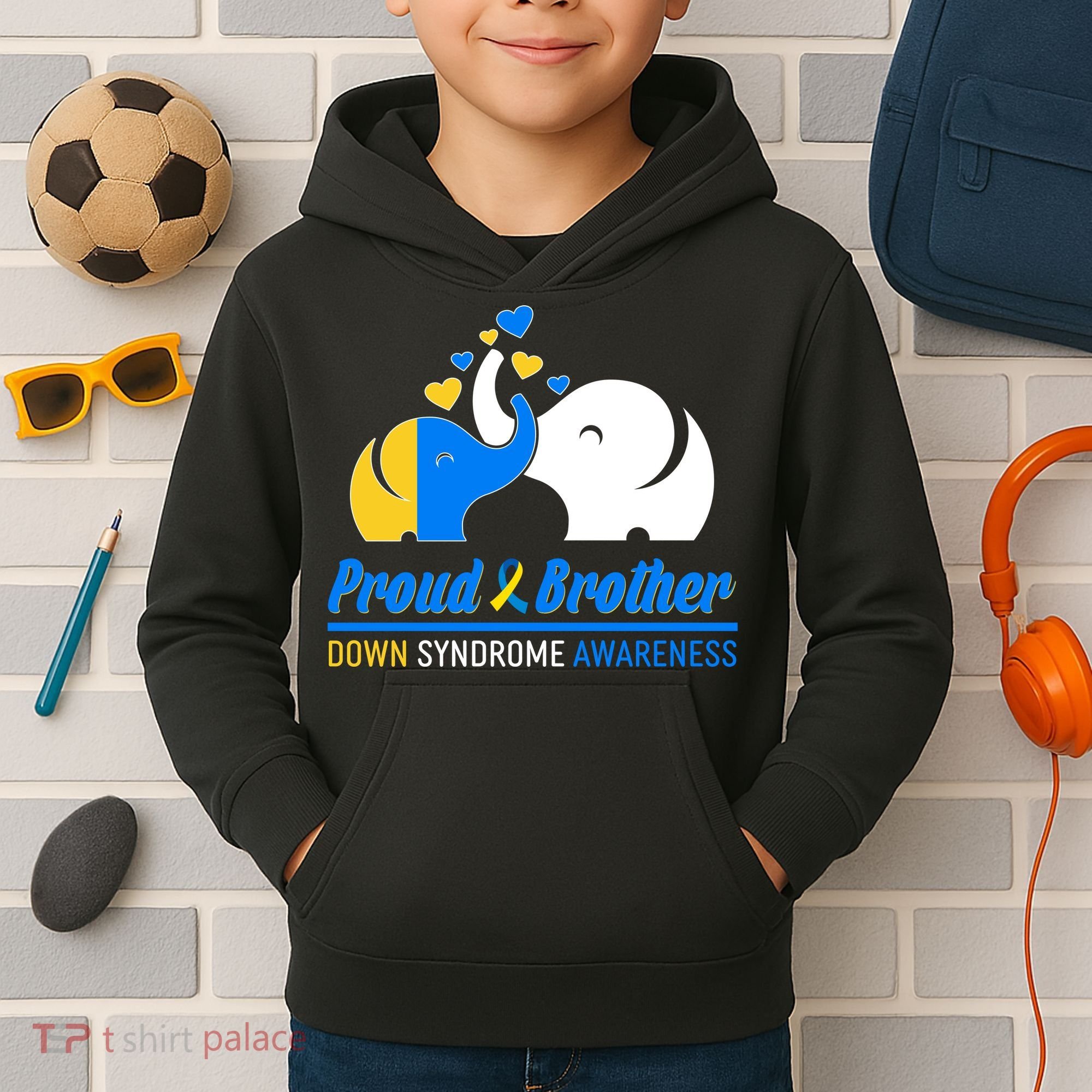 Proud Brother Down Syndrome Awareness Elephants Kids Hoodie