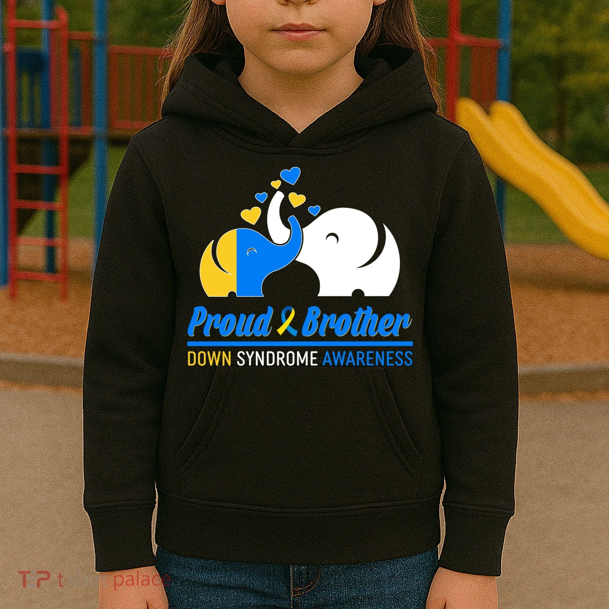 Proud Brother Down Syndrome Awareness Elephants Kids Hoodie