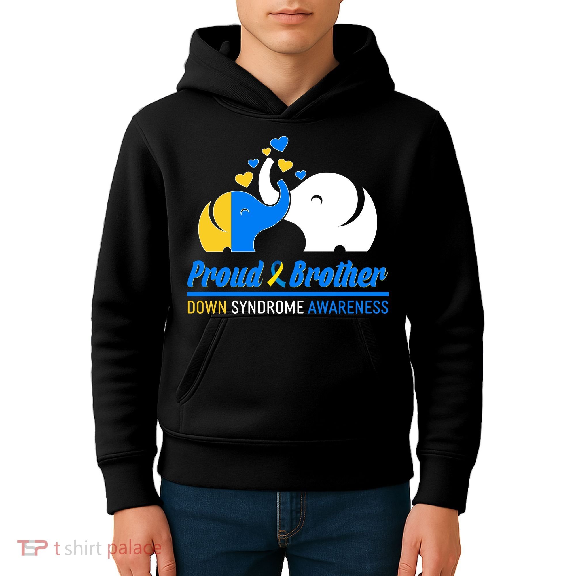 Proud Brother Down Syndrome Awareness Elephants Kids Hoodie
