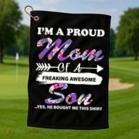 Proud Mom Of A Freaking Awesome Son Golf Towel thumb 1