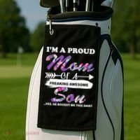 Proud Mom Of A Freaking Awesome Son Golf Towel thumb 2