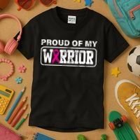 Proud Of My Warrior Breast Cancer Kids T-Shirt thumb 3