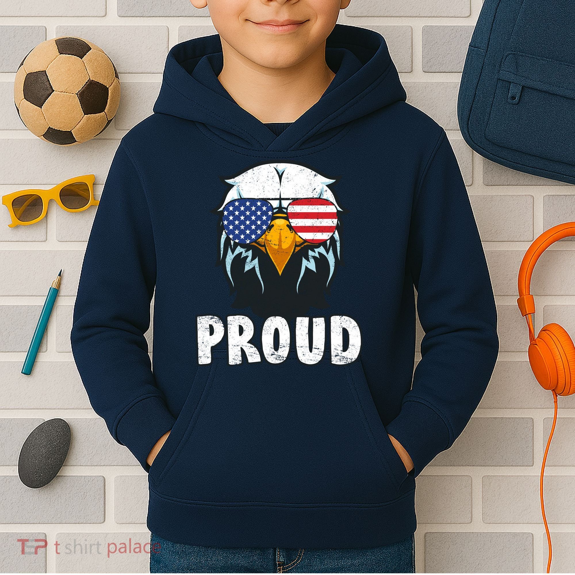 Proud Patriotic Eagle Kids Hoodie