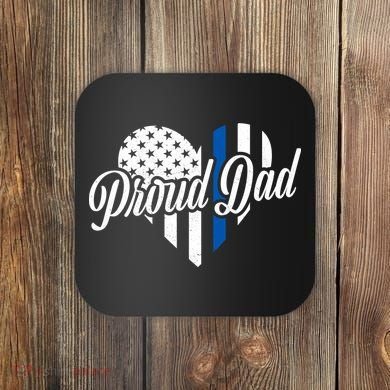 Proud Police Dad Blue Thin Line Coaster