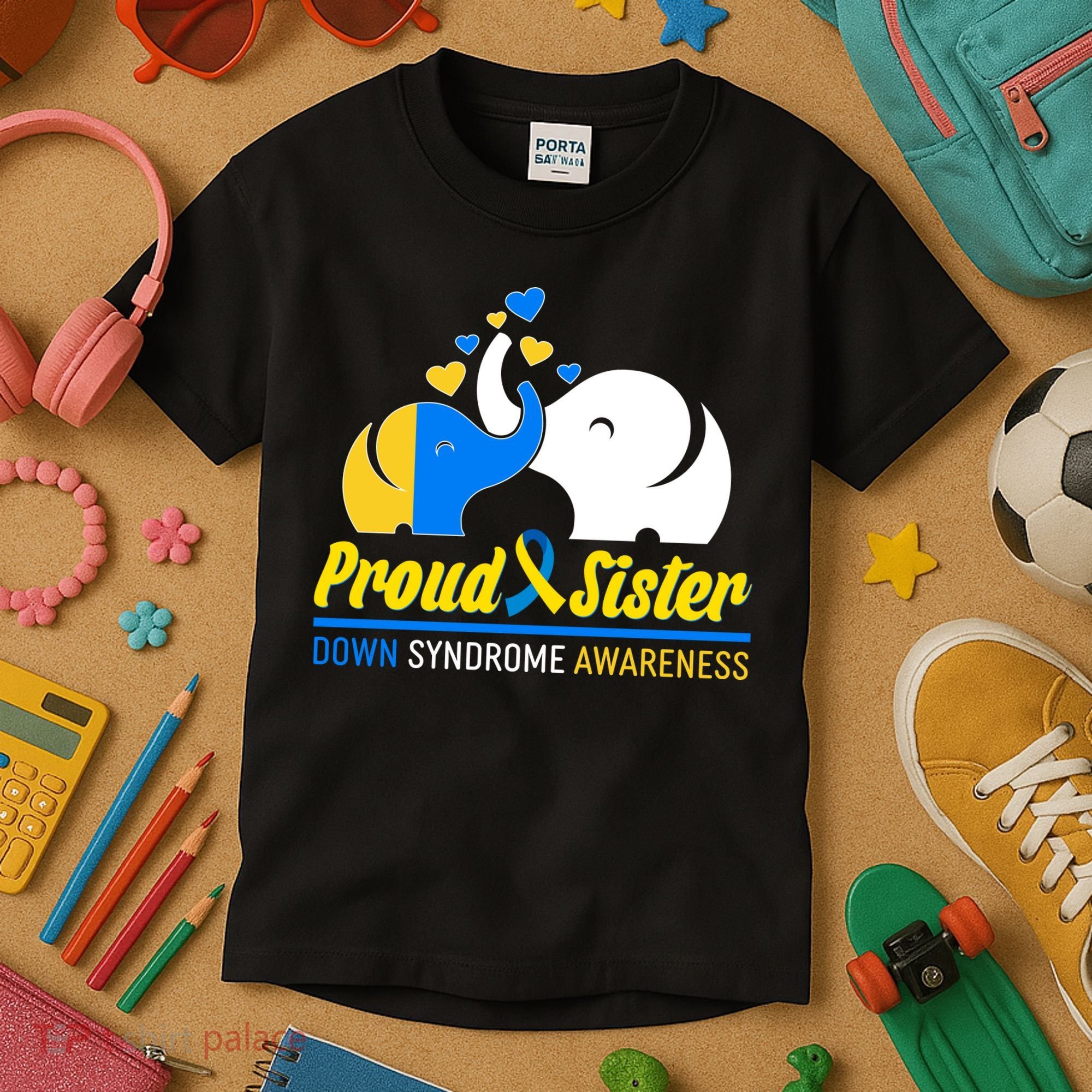 Proud Sister Down Syndrome Awareness Elephants Kids T-Shirt