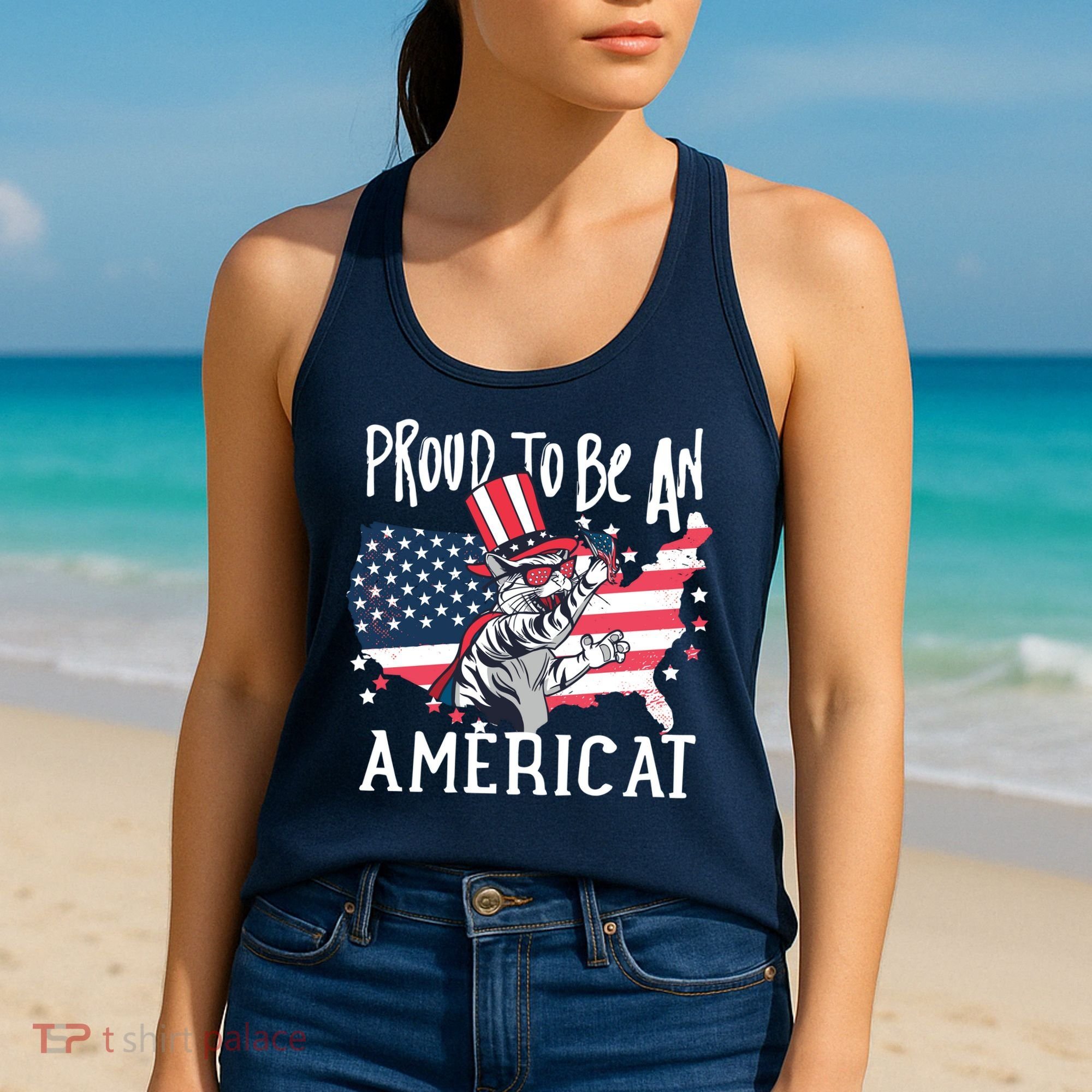 Proud To Be an Americat Cat Women's Tank Top
