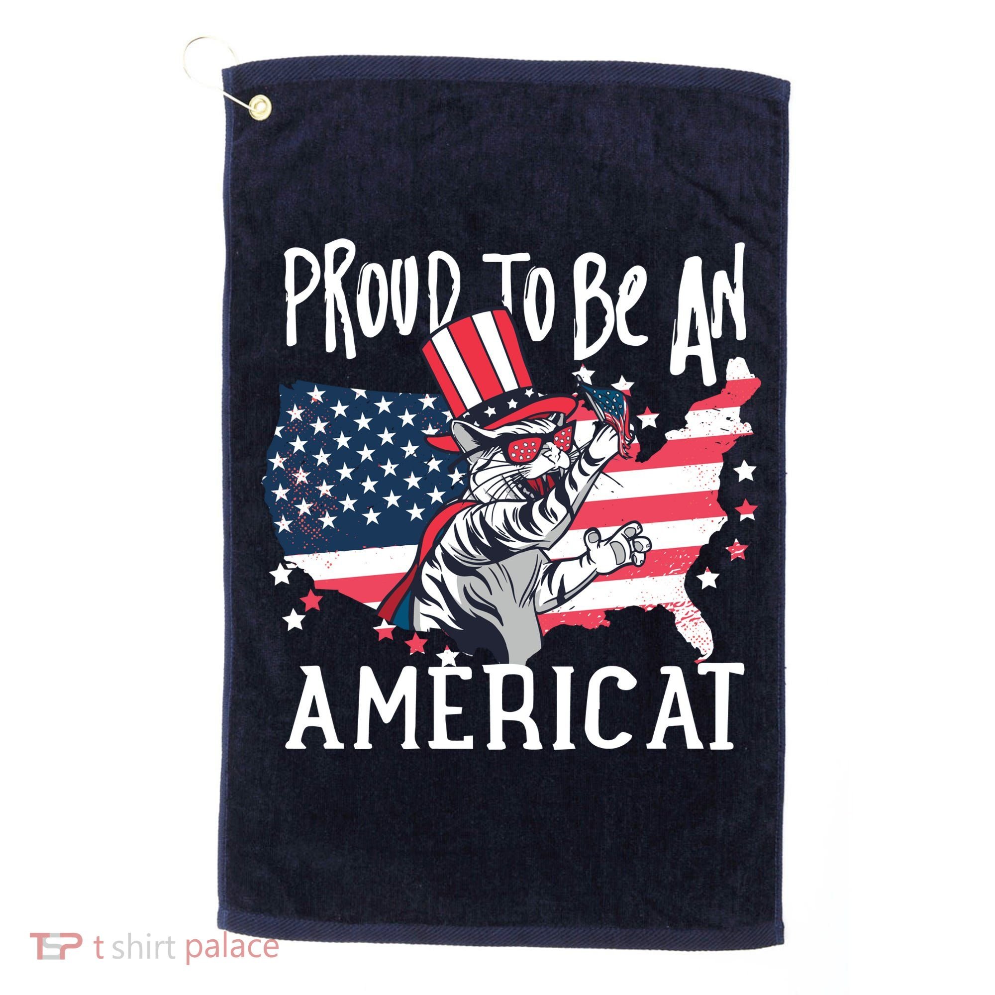 Proud To Be an Americat Cat Golf Towel