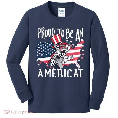 Proud To Be an Americat Cat Kids Long Sleeve Shirt