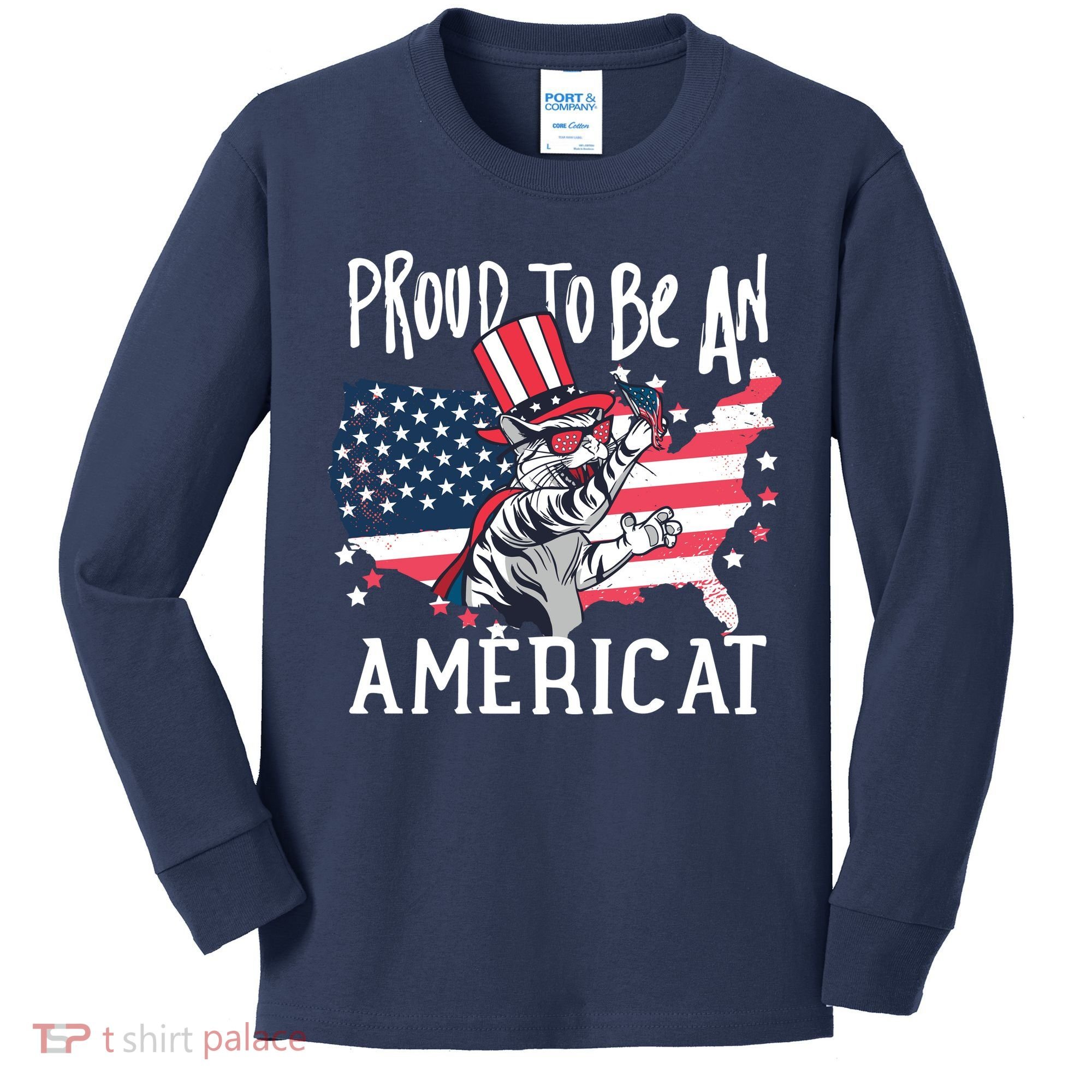 Proud To Be an Americat Cat Kids Long Sleeve Shirt