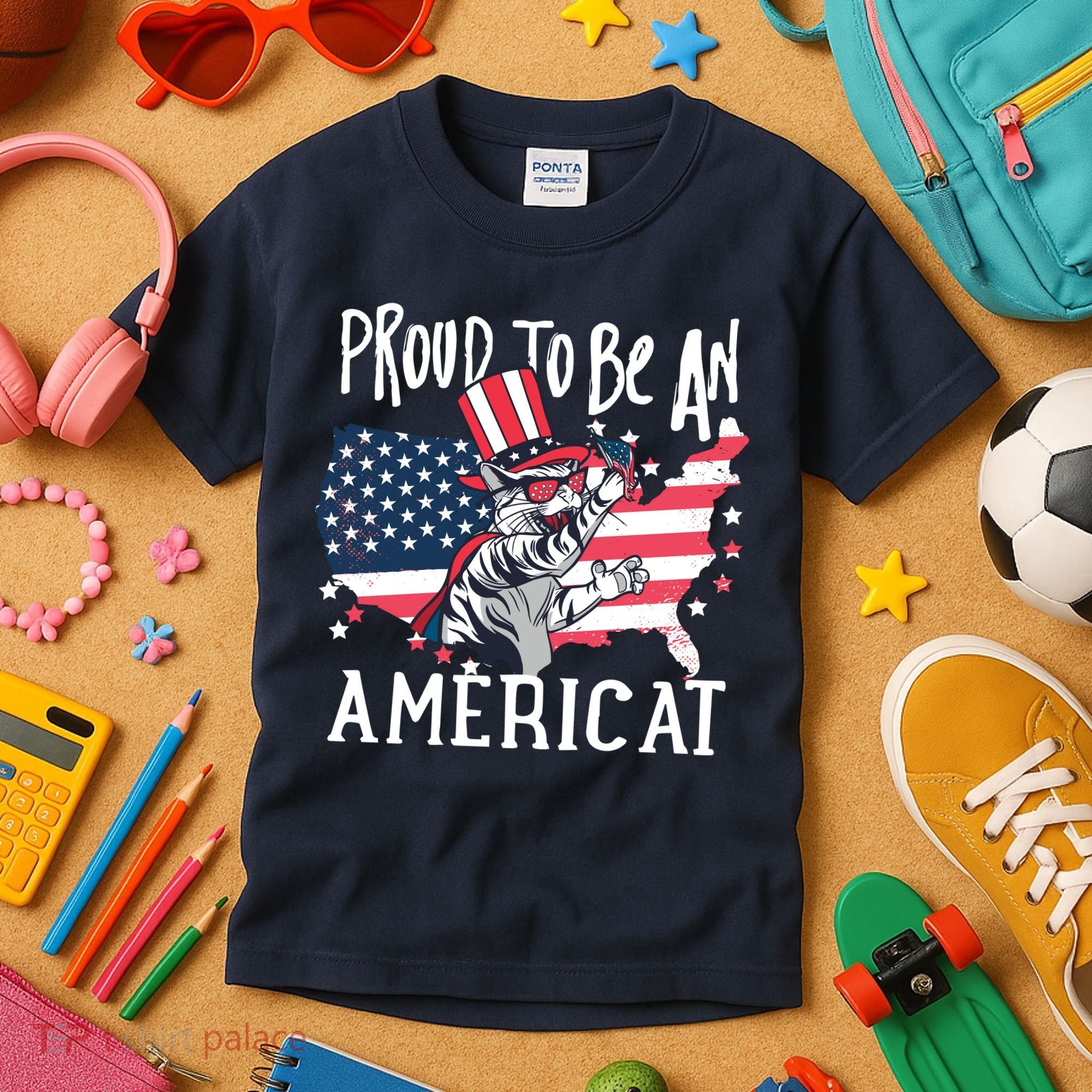 Proud To Be an Americat Cat Kids T-Shirt