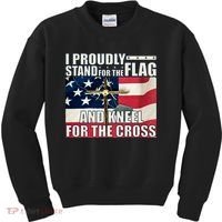 Proudly Stand For The Flag And Kneel For The Cross Kids Sweatshirt thumb 0